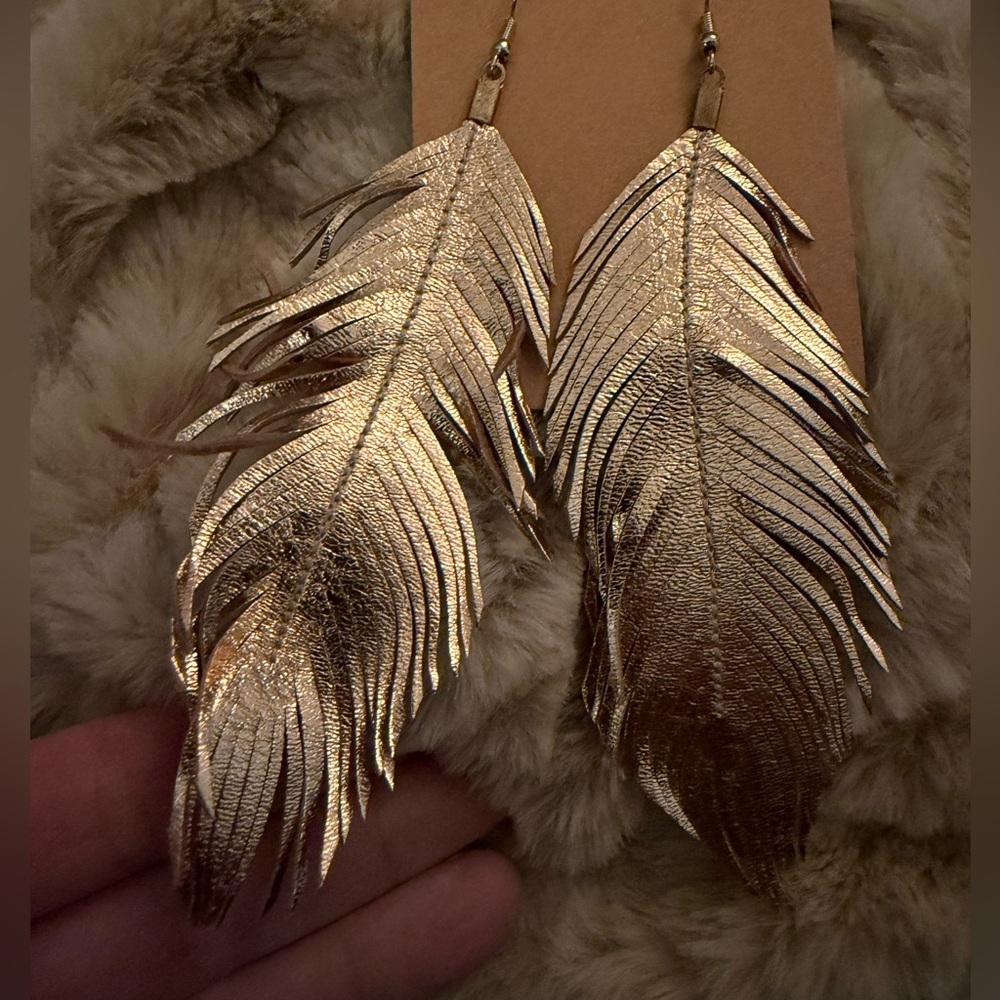 Boutique Rose Gold Leather Feather Earrings